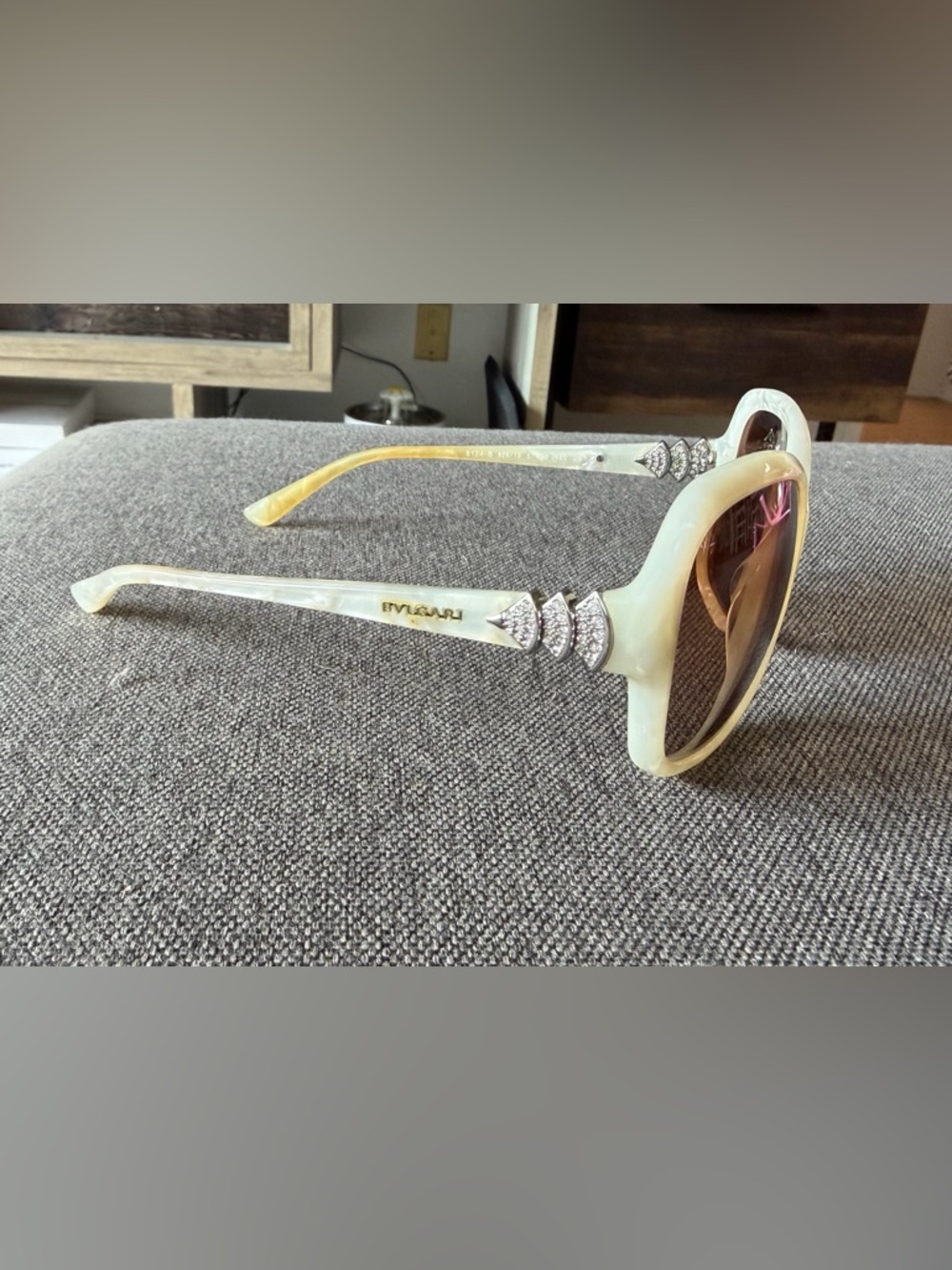 Bulgari Pearl White Crystal-Embellished Women's Sunglasses